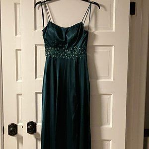 Forest Green Spaghetti Strap Maxi Dress with Lace Accent